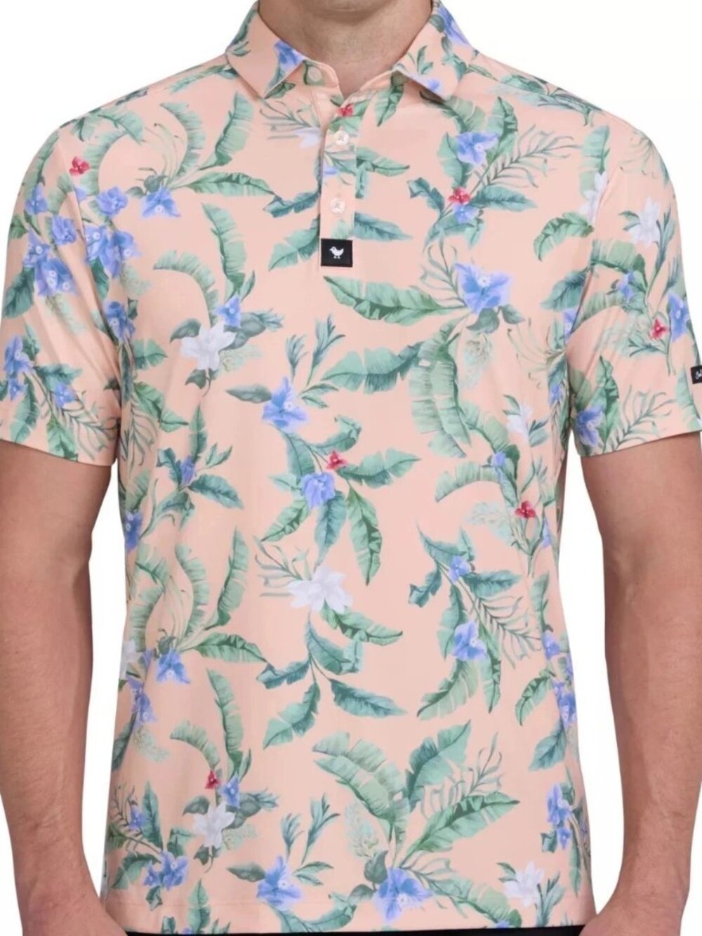 Bad Birdie Men's Flora Fiesta Core Stretch Golf Polo Shirt Peach Size: S
